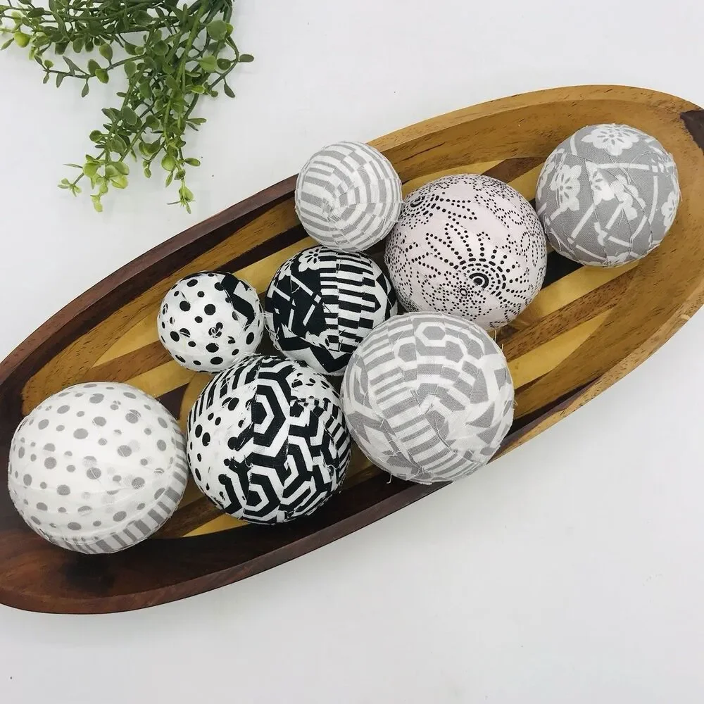 Lot of 8 Styrofoam Fabric Covered Coffee Table Balls Handmade Balls Only NO DISH